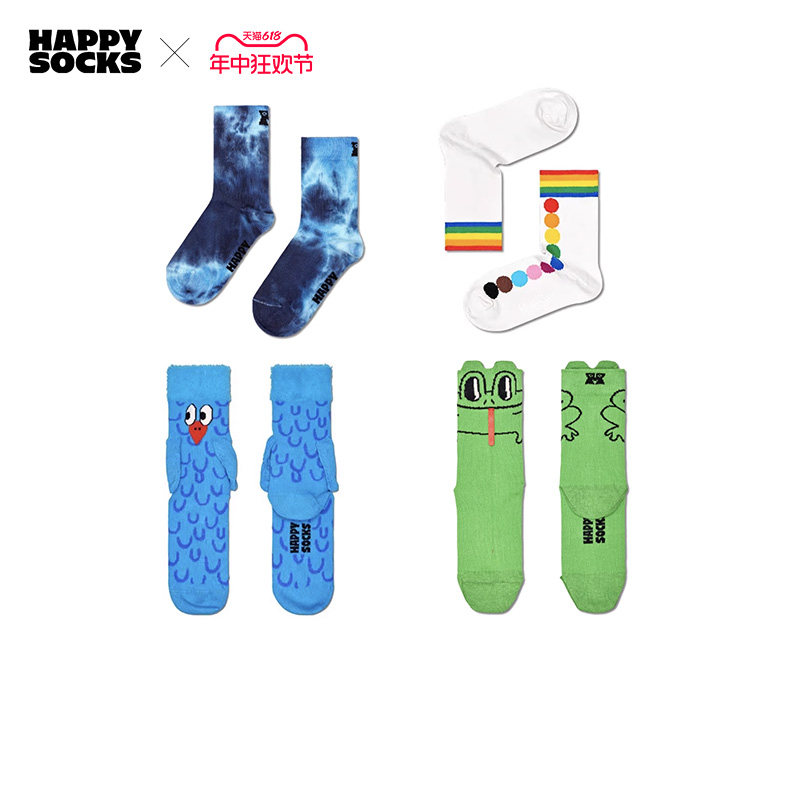 HappySocks潮牌秋季款童袜多巴胺时尚草莓扎染袜中筒袜子