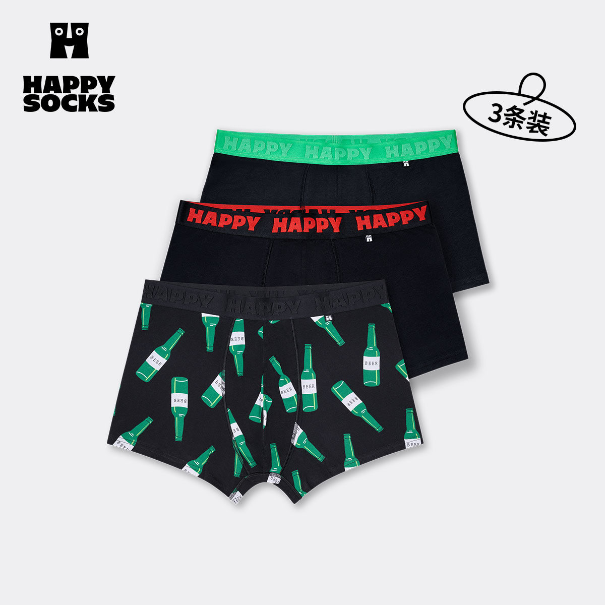【2026新款】Happy Socks潮牌3条装男士棉内裤个性图案平角四角裤