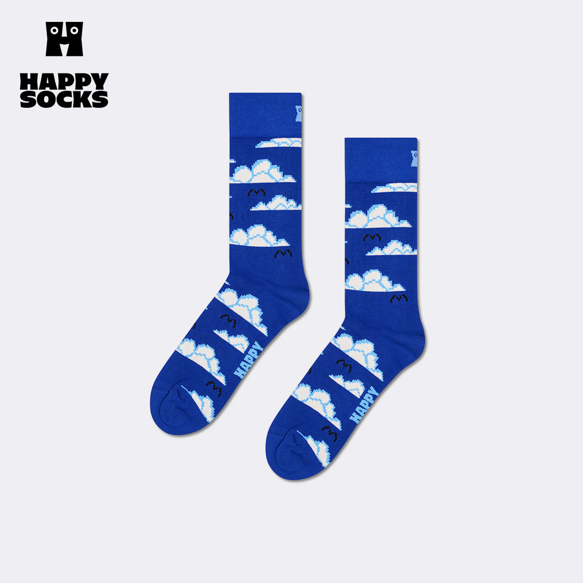 【春秋款】Happy Socks潮牌个性像素云朵图案袜子多巴胺中筒袜