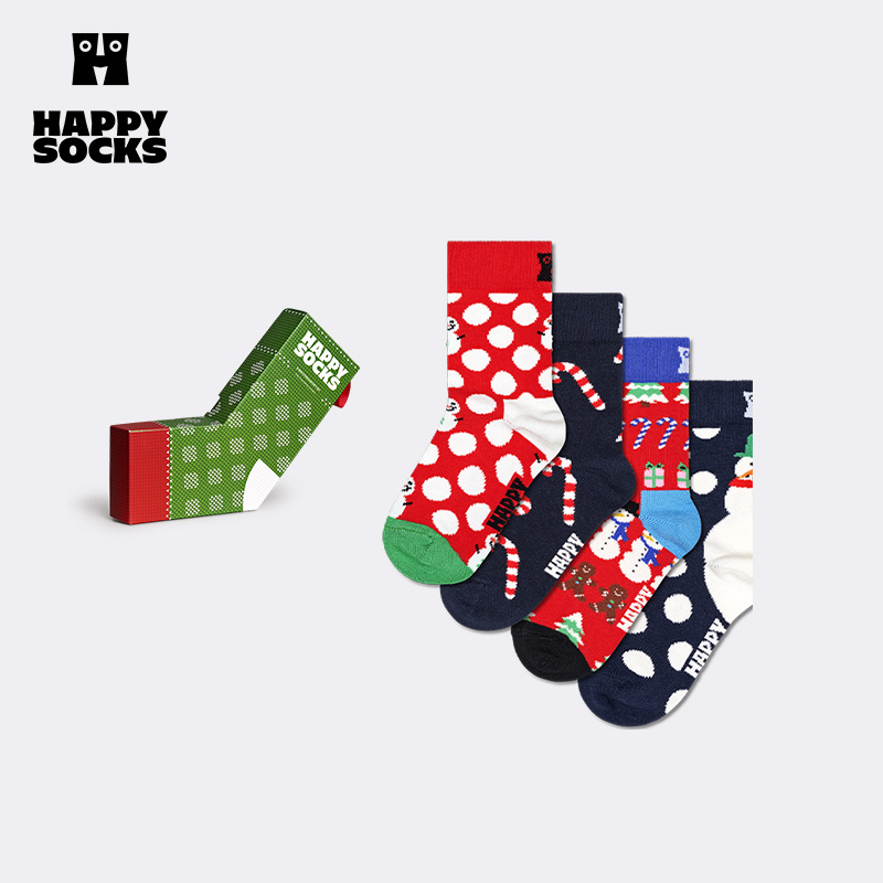 HappySocks潮牌秋季款童袜多巴胺时尚捉迷藏棉袜中筒袜多双装礼盒