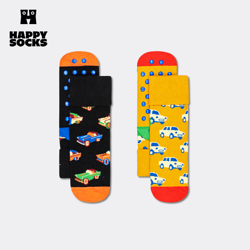 Happy Socks个性童袜秋季款车队出动防滑时尚颗粒棉袜中筒袜2双装