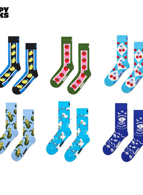 【25年新品】Happy Socks潮牌百搭彩色印花袜子ins风中筒袜多巴胺