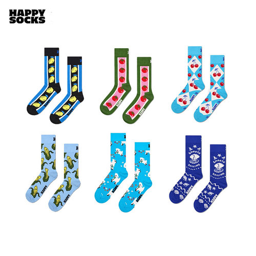 【25年新品】Happy Socks潮牌百搭彩色印花袜子ins风中筒袜多巴胺