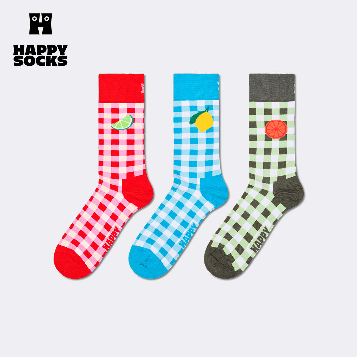 【2026新款美丽岛系列】Happy Socks潮牌时尚格子袜子水果中筒袜,女士内衣/男士内衣/家居服,中筒袜,淘宝优惠券,粉丝福利购,淘宝优惠卷