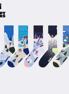 【2025新品】Happy Socks潮牌个性创意雪地图案袜子多巴胺中筒袜