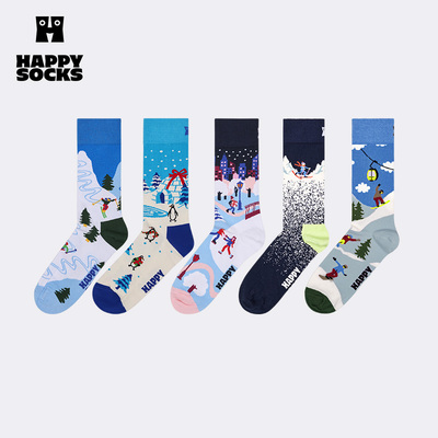 【25秋冬款】Happy Socks潮牌个性创意雪地图案袜子多巴胺中筒袜