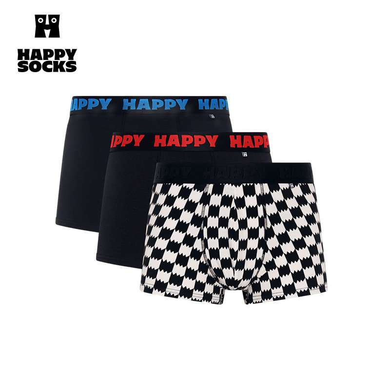 【春夏款三条装】Happy Socks男士内裤经典格子平角四角裤
