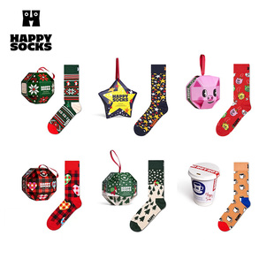 Socks潮牌个性 Happy 百搭创意袜子送礼情侣中筒袜 圣诞礼盒
