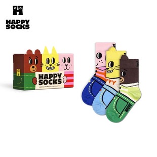 Happy Socks秋冬款童袜多巴胺运动棉袜3双装礼盒儿童袜子运动袜