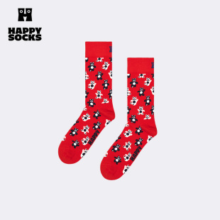 Socks潮牌百搭ins风小熊创意图案满印中筒袜子 Happy 2025新款
