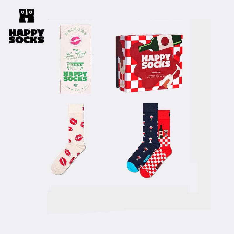 【春秋款】HappySocks男女潮牌酒宴系列多巴胺ins时尚中筒袜礼盒