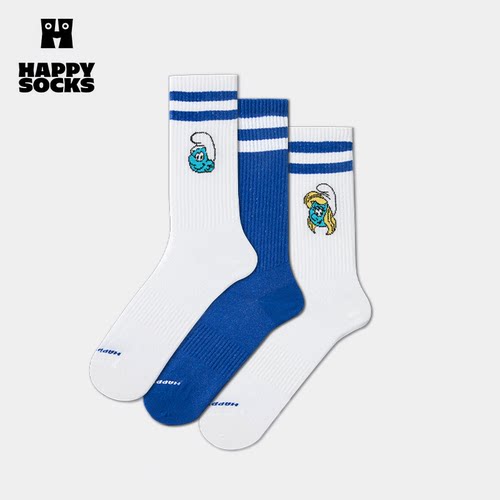 【2026春夏】Happy Socks X 蓝精灵联名潮牌袜子个性中筒袜3双装