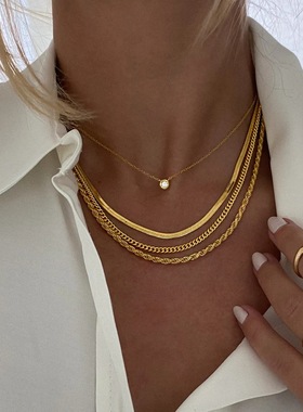 欧美镶钻链条项链蛇骨链