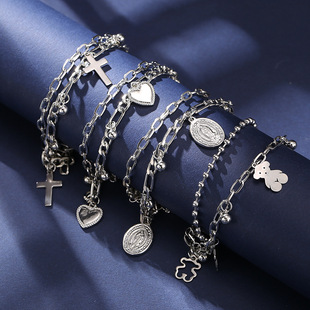 Girls' Alloy Double Layer Love Cross Pendant Bracelet手链
