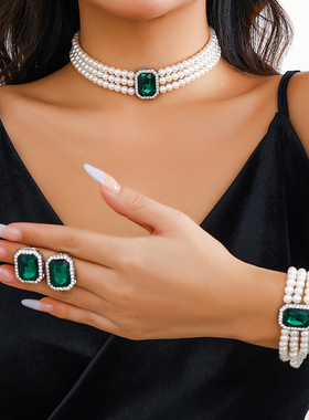 Female Personalized Ring Necklace Earring Set欧美民族风项圈