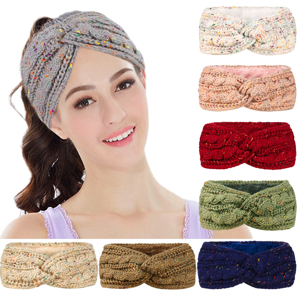 Plush Fried Dough Twists knitting cross bow headband交叉头带