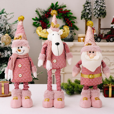 Christmas Pink Snowman and Elk Telescopic Doll Ornament娃娃