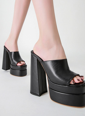 Thick heeled women's spring high cool slippers春季款高凉拖鞋
