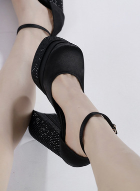 New high-heeled waterproof platform women satin sandals凉鞋