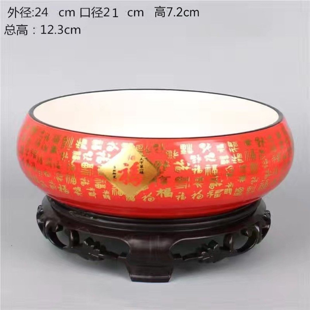 特大号水仙花盆陶瓷无孔水培绿萝铜钱草碗莲睡莲容器红色福字