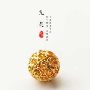 全铜镂空沙金手链串珠手工diy材料配件高端祥云扣子隔珠散珠珠子