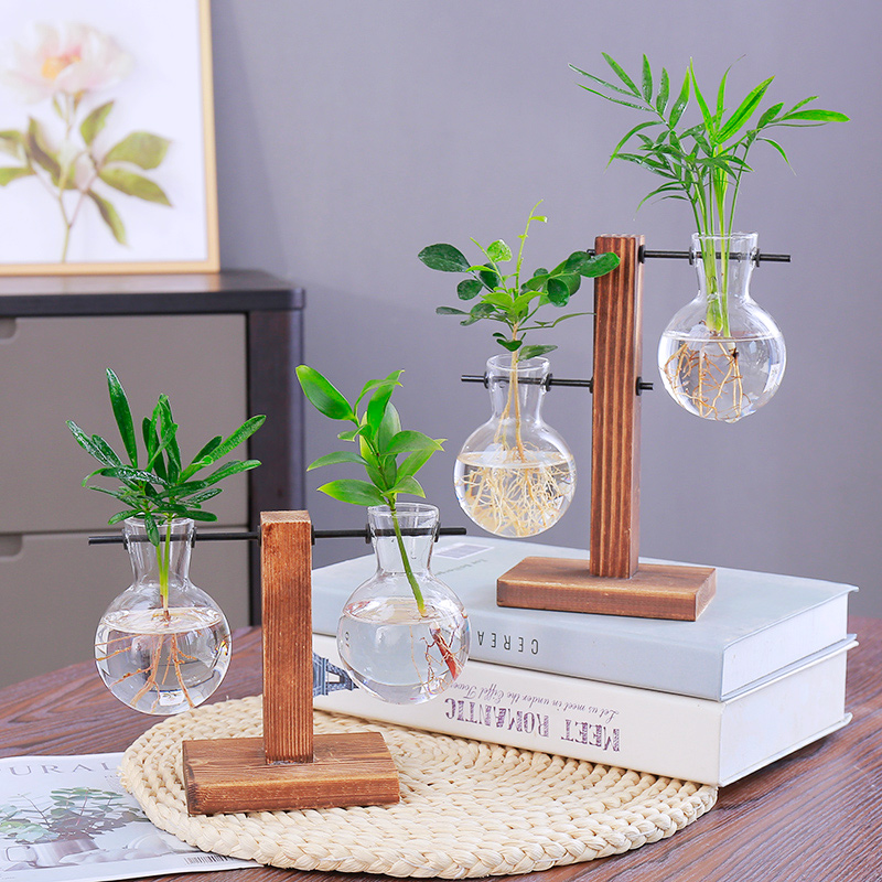 简约花瓶插花创意木架桌面装饰品