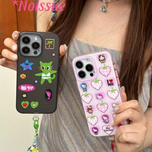 noissue夏日多巴胺kitty双层壳新款imd适用苹果15promax手机壳iphone14pro全包13粉色/透黑