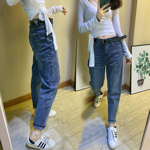 牛仔裤 宽松显瘦萝卜裤 女秋冬2021年新款 胖妹妹韩版 哈伦老爹裤 大码