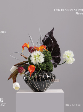 妖及新中式几何花器仿真花花艺