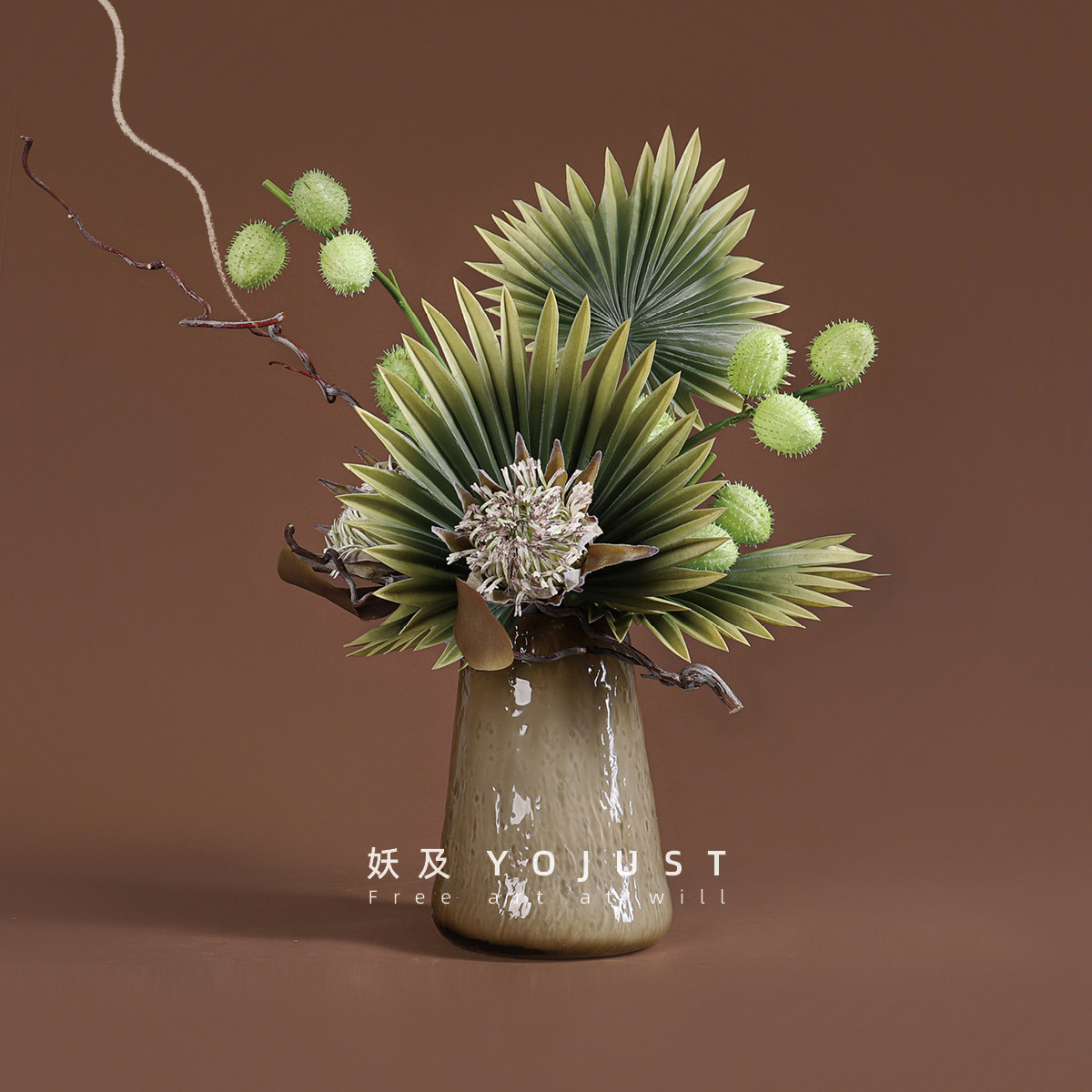 妖及现代简约轻奢水晶琉璃花器 样板间餐厅客厅茶几艺术花艺摆件