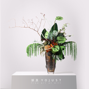 妖及现代原创绿影手工架构花艺 样板间售楼处民宿会所花器摆件