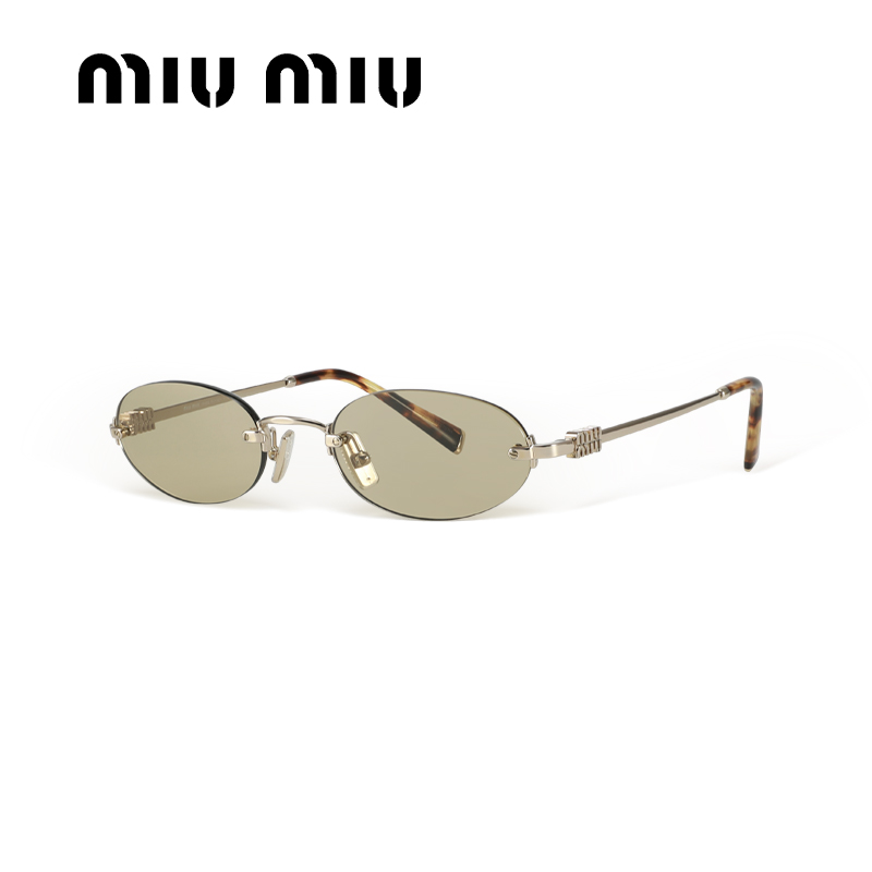 MIUMIU缪缪墨镜男女复古椭圆形金属无框老钱风防晒太阳镜0MU A54S