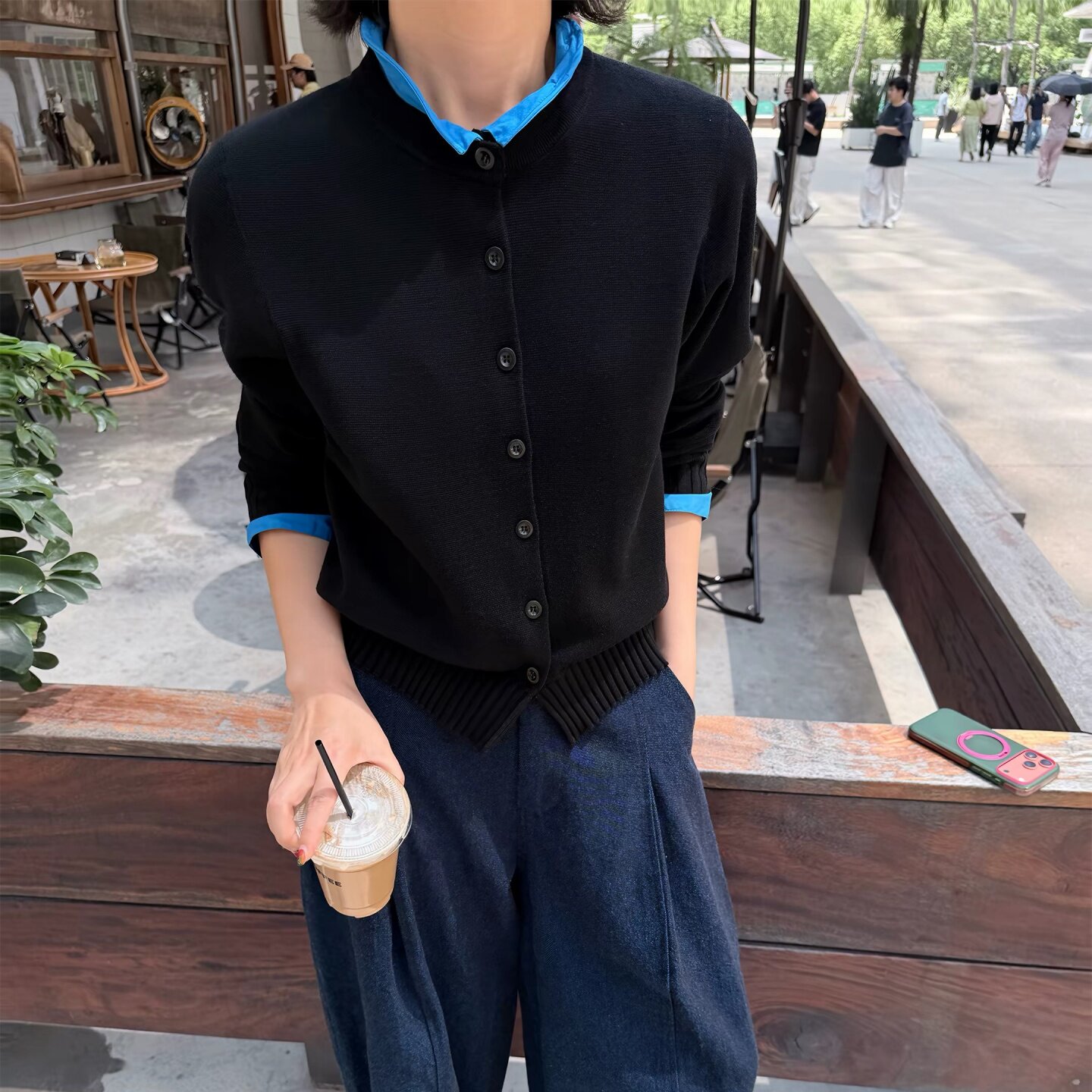 韩系设计感假两件撞色拼接绵羊毛针织开衫女2026秋冬气质减龄毛衣