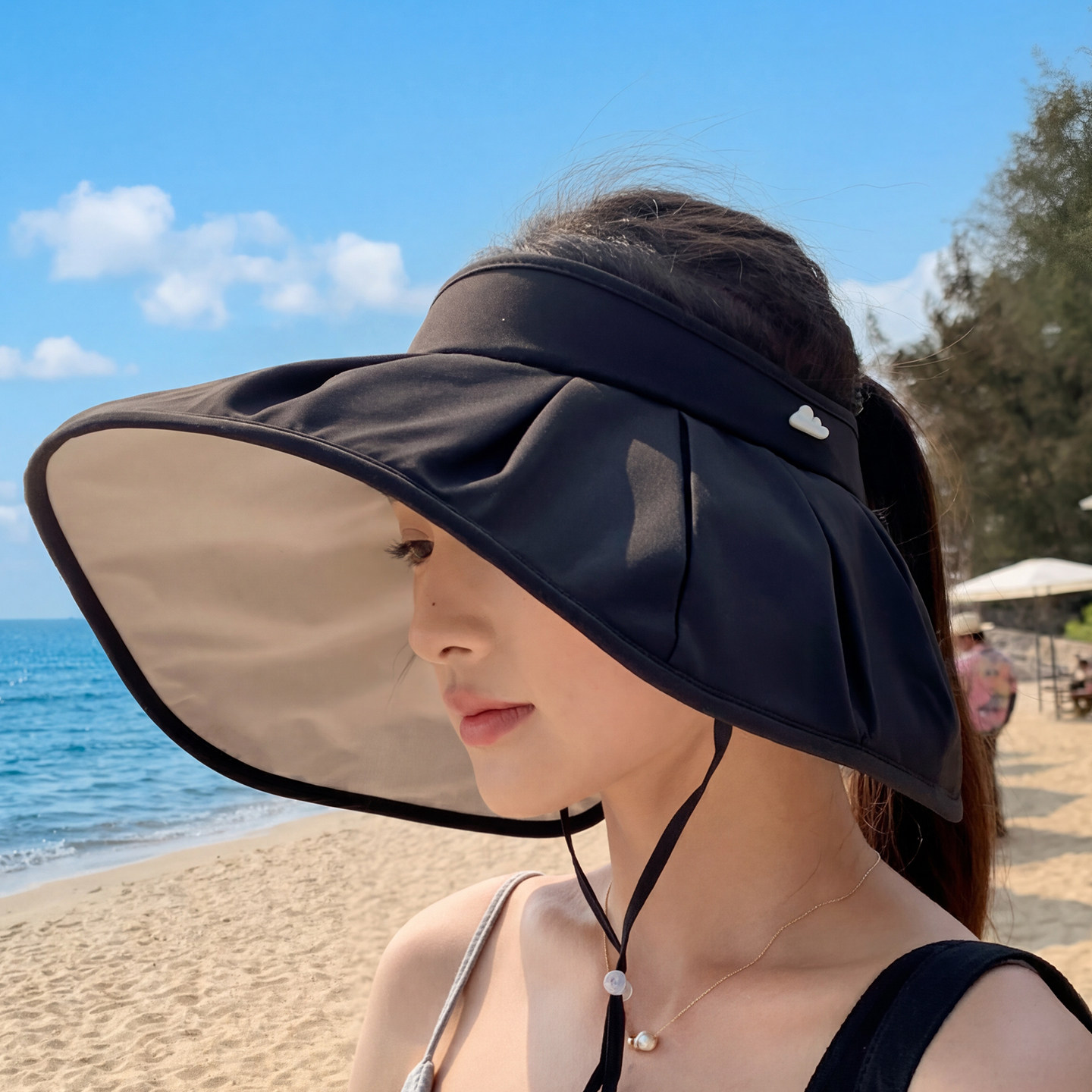 防晒帽女夏季可折叠防紫外线空顶帽大帽檐遮脸遮阳帽出游防晒装备