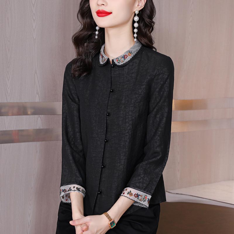 推荐中式香云纱衬衫女士装秋季2026新款复古九分袖唐装中老年妈妈