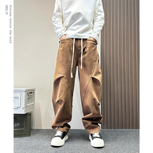 美式高街设计感小众圆月弯刀裤男款秋冬季加绒宽松阔腿休闲直筒裤