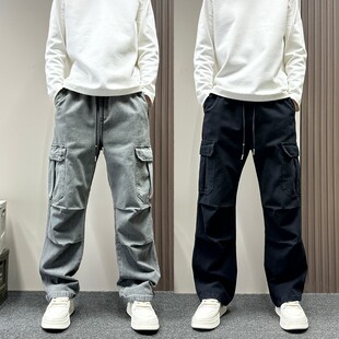 裤子男春秋新款美式复古多口袋工装裤男士宽松直筒层次感休闲裤