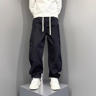 男抽绳腰百搭休闲加厚长裤 2025冬季 宽松直筒阔腿裤 加绒弯刀裤 新款
