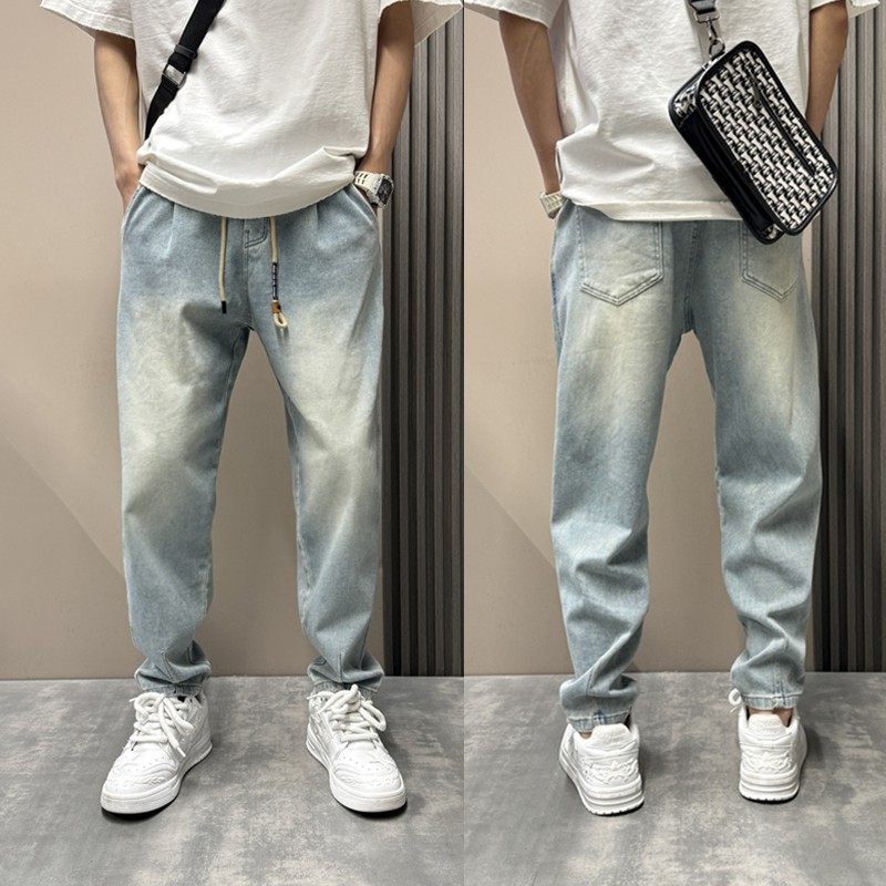 秋冬加绒加厚复古水洗做旧浅蓝色牛仔裤男宽松老爹休闲裤男哈伦裤,男装,牛仔裤,淘宝优惠券,粉丝福利购,淘宝优惠卷