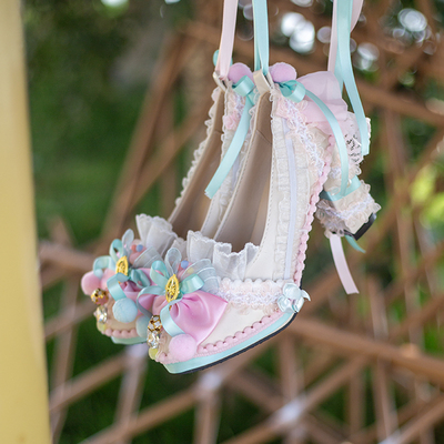 旋转虎虎鞋魔法少女降临计划收集星光洛丽塔圆头粗跟lolita高跟鞋