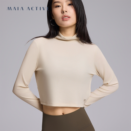 RIB小高领罗纹女瑜伽长袖T恤