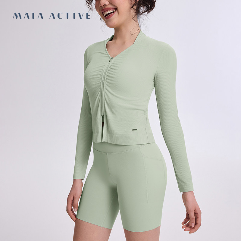 肌理感开衫日常休闲V领褶皱含莫代尔瑜伽外套 MAIAACTIVE 52JK04