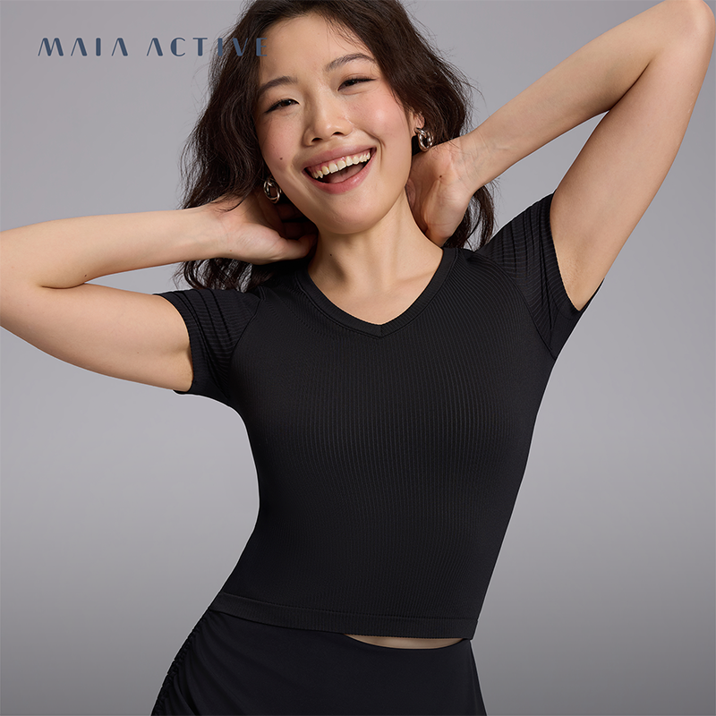 无缝V领3D一体织短袖TEE日常运动瑜伽短袖T恤MAIAACTIVE 61TS06