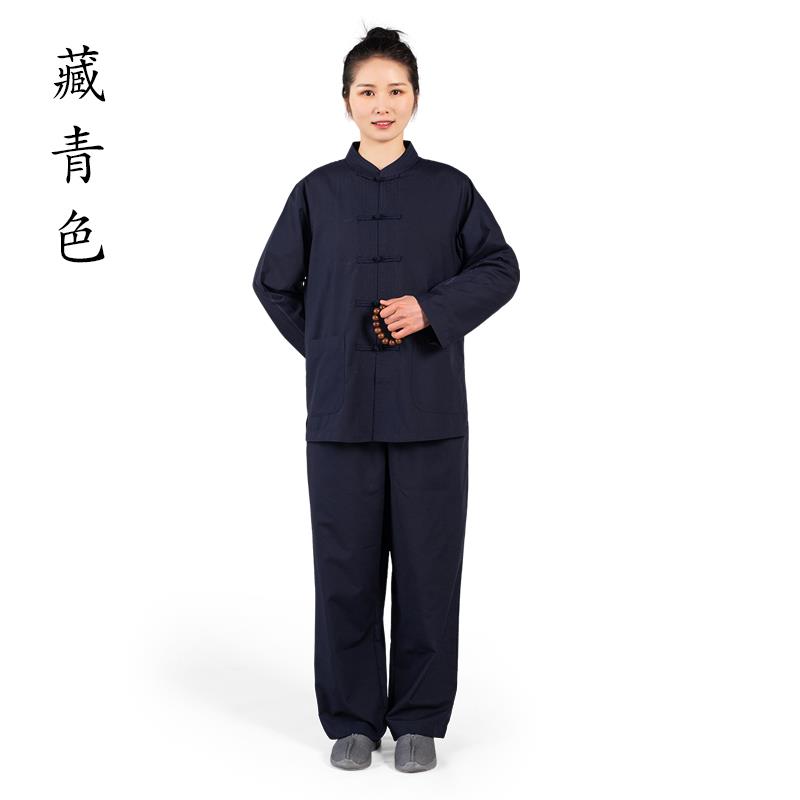 新款丝光棉居士服套装男女款居士禅修服传统布扣僧衣僧服海青服四