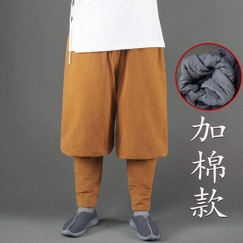 新款冬季僧裤亚麻加棉免绑腿收口小褂裤男宽松保暖出家僧人和尚禅