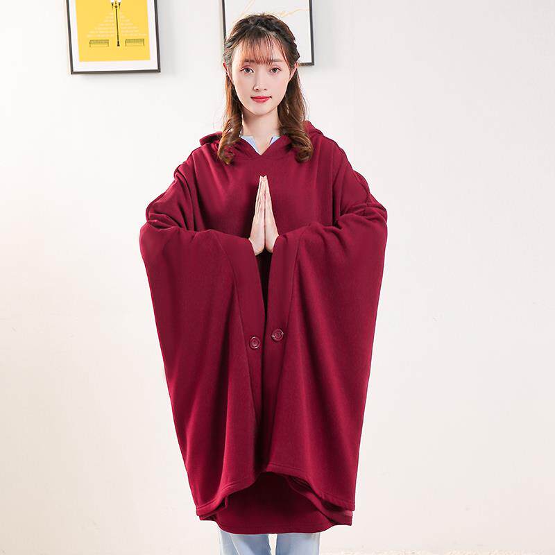 新款玄善男女居士服摇粒绒打坐披风禅修静坐观音斗篷打坐披肩僧服