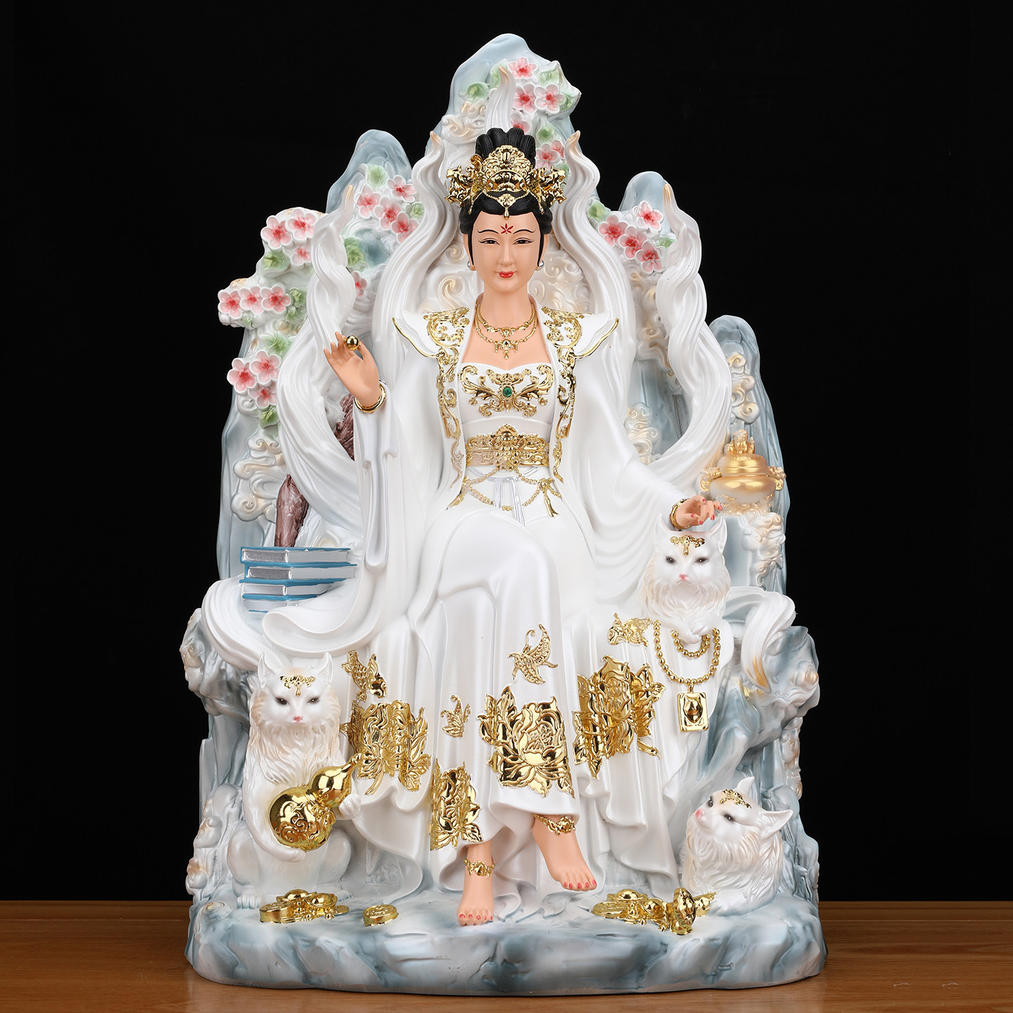 新款九尾娘娘神像九尾狐黑狐像体真身青丘供奉九姑娘家用树脂摆件 - 实物图