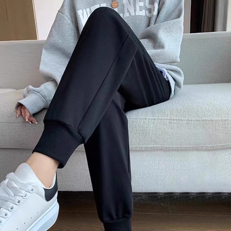 黑色运动裤女春秋款束脚显瘦裤子薄款小个子2023新款束脚休闲卫裤