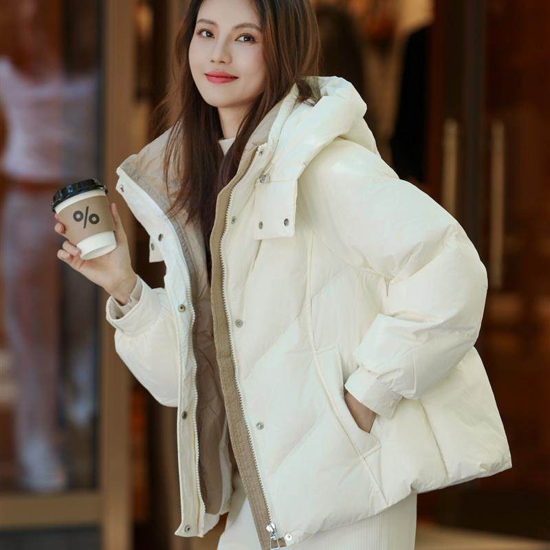 超好看白色短款羽绒服女款冬季2025年新款小个子保暖棉袄韩系外套