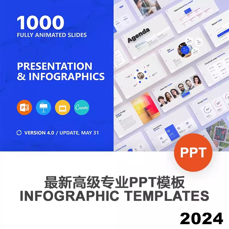 蓝色PPT模板高级感竖版企业宣传介绍工作动画keynote动态模版课件